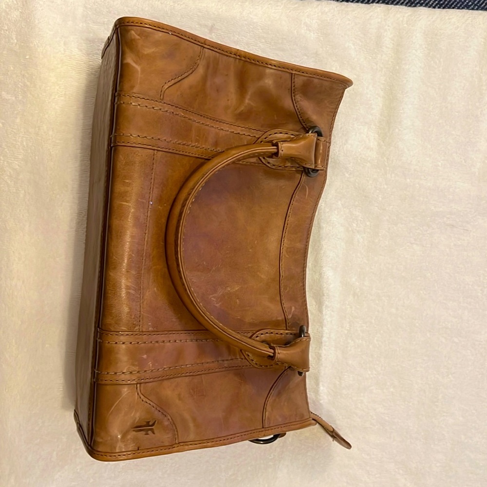Tan leather Frye satchel.  Used twice.